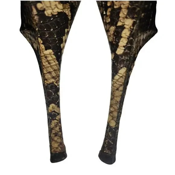 Stuart Weitzman Snakeskin Heels Brown Cream 4" Heel Sz 10.5M - Picture 8 of 10